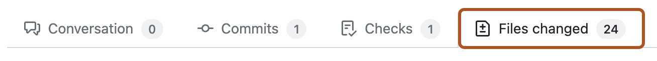 The pull request tab bar with Conversation, Commits, and Files changed; Files changed is selected