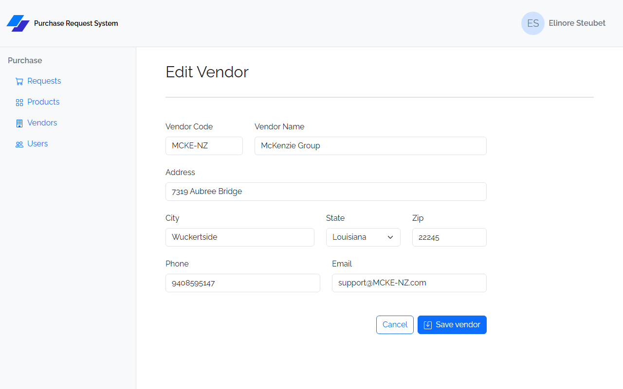 Vendor Edit