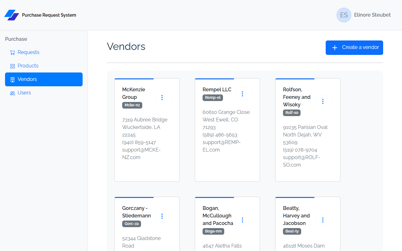 Vendors List